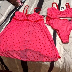 Torrid Pink Heart Chemise and Panty Set